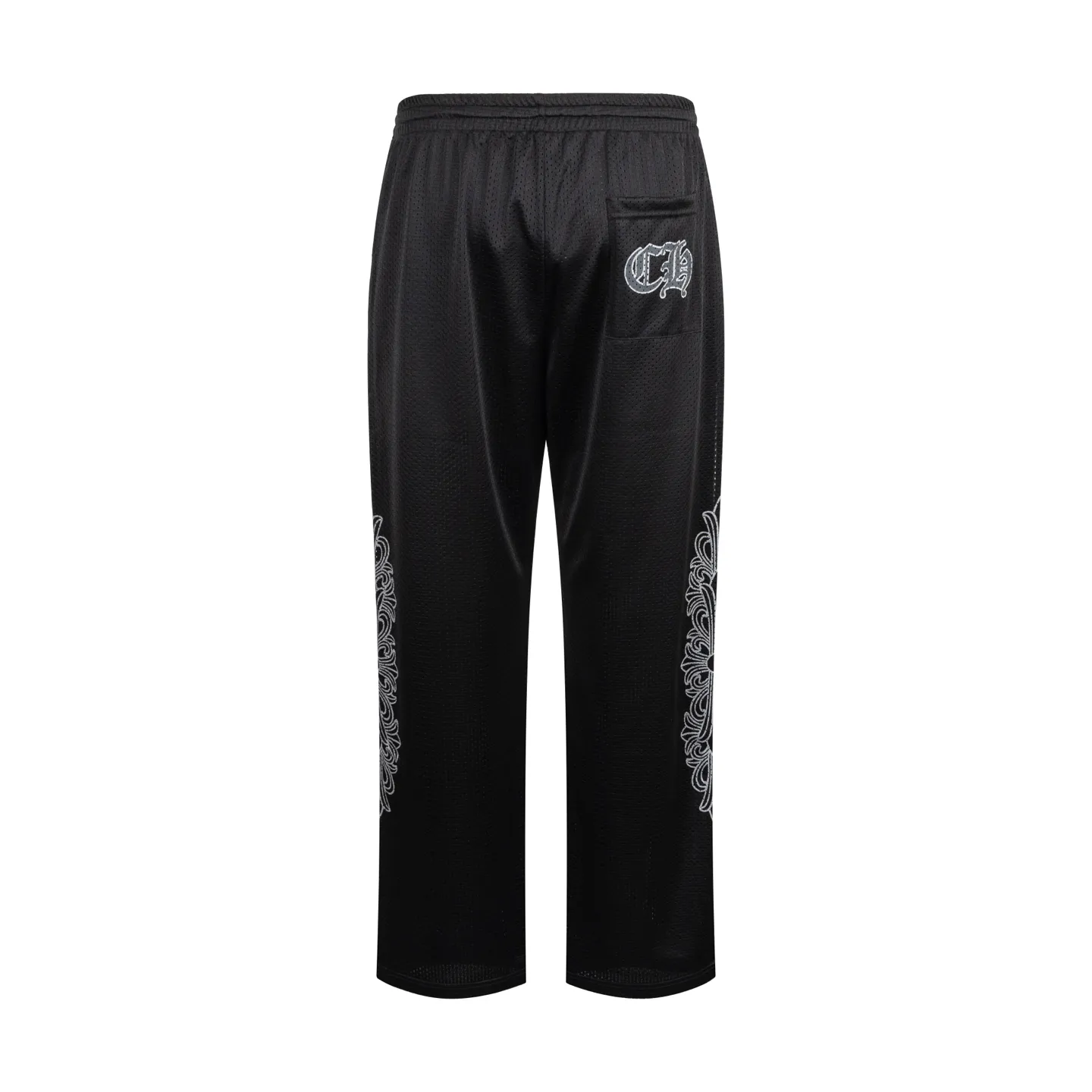 🅿️380 [Exclusive supply] CH Kroxin Sanskrit mesh hockey trousers are made of high-quality cotton fabrics and selected black mesh fabrics, showing a unique sports style. The straight cut design and mid-waist silhouette can naturally modify the leg lines when worn. The black base fabric is printed with the brand's iconic letter pattern. The pattern is clear and three-dimensional. The environmentally friendly printing and dyeing process is used to ensure that the color is long-lasting and does not fade. The waistband is equipped with the brand's exclusive metal fasteners, and the details are exquisite. The inner stitching is flat and firm, and all seams are reinforced to improve durability. The trousers are slightly tapered and matched with the unique sports elements of the hockey jersey series, maintaining a casual style without losing a sense of fashion. The overall weight is moderate, suitable for daily wear in autumn and winter. The fabric has been pre-shrunk and will not deform easily after washing, keeping the shape stable. Size:S/M/L